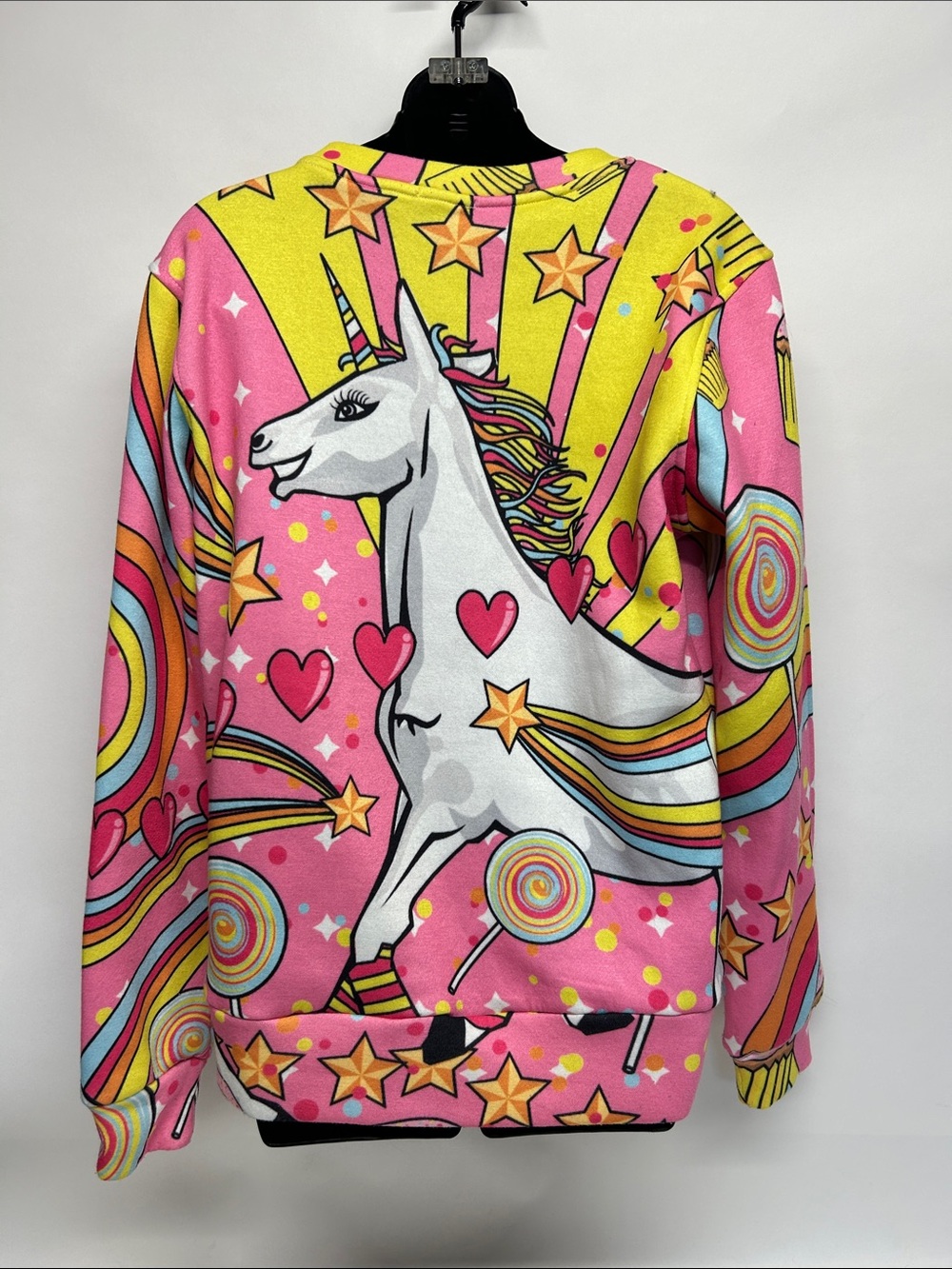 Unicorn Graphic Crewneck Sweatshirt - Bright Pink & Yellow xs - Picture 4 of 6